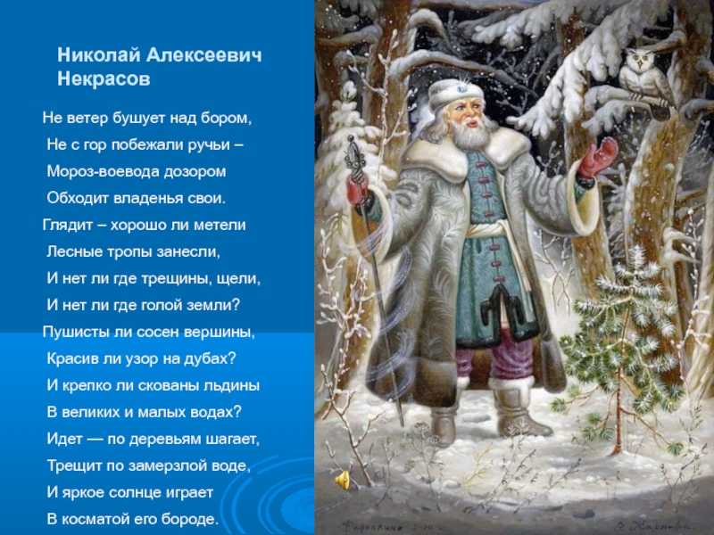 Некрасов - мороз-воевода: стих "не ветер бушует над бором", текст стихотворения читать на рустих